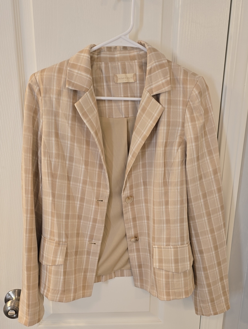 Altar'd State Tan Plaid Single-Button Blazer